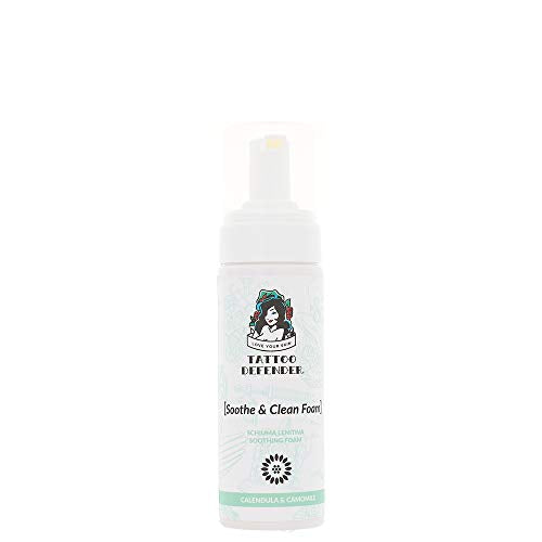 Tattoo Defender Soothe&Clean Foam, 150ml - Mousse Tatuaggi Detergente Lenitiva, Per La Cura Del Tatuaggio, Riduce Il Rossore Ed Il Gonfiore, Antibatterica, Conezione Da 150ml
