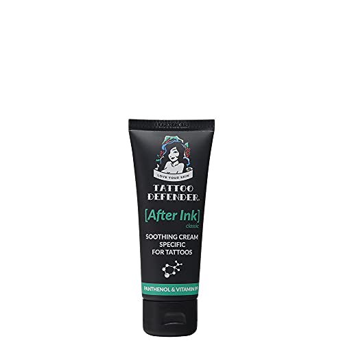Tattoo Defender After Ink Classic, 50ml - Crema Lenitiva Ed Idratante Per La Cura E La Guarigione Dei Tatuaggi, Con Acido Ialuronico, Non Macchia E Non Unge, Dermatologicamente Testata