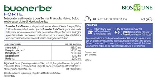 BIOS LINE Buonerbe Tisana Forte, 20 bustine con Filtro Salva Aroma, Ideale per Favorire La Fisiologica Attività Intestinale, Rimedio per Intestino Irritabile
