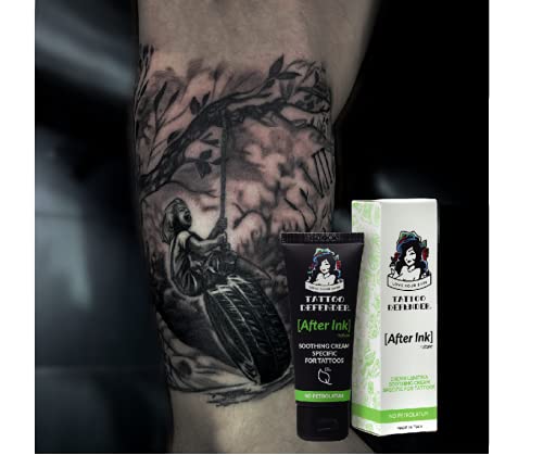 Tattoo Defender After Ink Nature, 50ml - Crema Lenitiva Ed Idratante Per La Cura E La Guarigione Dei Nuovi Tatuaggi, Con Acido Ialuronico e Burro Di Karitè, Senza Petrolatum, Dermatologicamente Testata