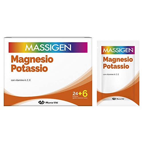 Massigen Magnesio E Potassio Integratore Multivitamine Gusto Arancia Rossa, 30 Bustine Da 6 Grammi