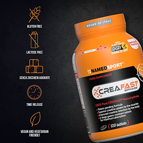 NAMEDSPORT> CreaFast®, Creatina Monoidrato in Compresse gastroresistenti con un'esclusiva composizione bifasica. 120 compresse