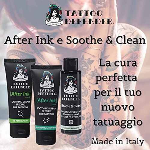Tattoo Defender Soothe & Clean, 100ml - Detergente Lenitivo Ed Antibatterico Per Tatuaggi, Garantisce Una Perfetta Igiene, Riduce Il Rossore E L'Irritazione, Dermatologicamente Testato