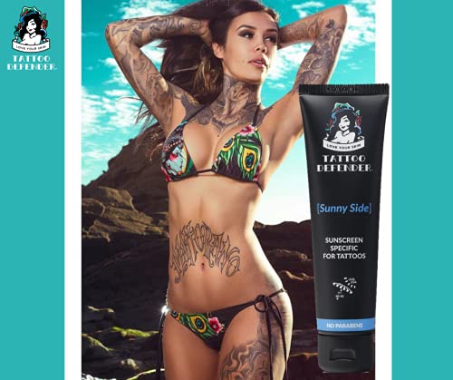 Tattoo Defender Sunny Side, SPF 30-50, 100 ml - Protezione Solare, Crema Per Tatuaggi li Mantiene Brillanti E Dona Un'Abbronzatura Omogenea