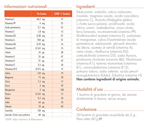 Guna Vitformula Acerola 30 Bustine Orosolubili - Integratore Alimentare con Acerola, Inositolo, 13 Vitamine e 9 Minerali
