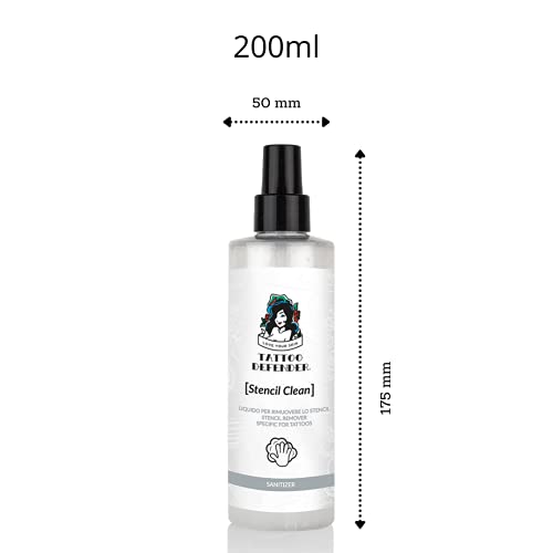 Tattoo Defender Stencil Clean, 200ml - Liquido Per Rimuovere Lo Stencil, Deterge La Pelle Dalle Impurità' Prima Di Iniziare Il Tatuaggio, Made In Italy