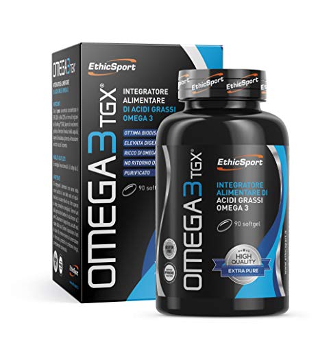 EthicSport - Omega 3 TGX - Barattolo da 90 softgel x 1437 mg - Integratore alimentare di acidi grassi omega 3 in forma di trigliceride