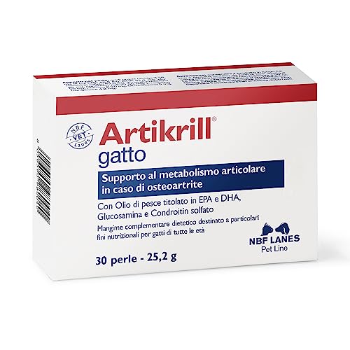 NBF Lanes | Artikrill Gatto, 30 Perle Appetibili, Supporto Metabolismo Articolare in Caso di Osteoartrite in Gatti di Tutte le Età