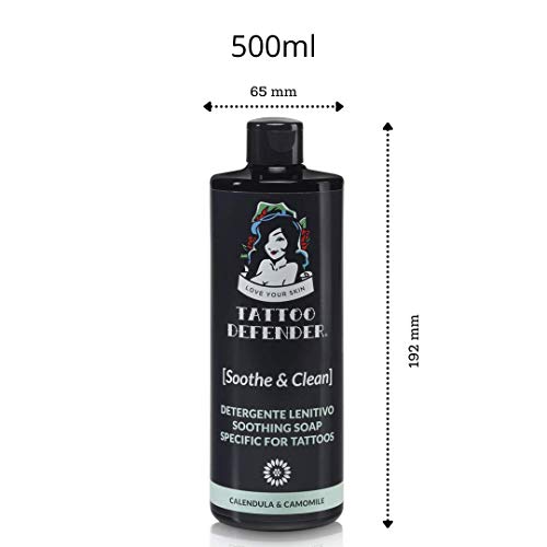 Tattoo Defender Soothe & Clean, 500ml - Detergente Lenitivo E Antibatterico, Garantisce Una Perfetta Igiene, Riduce Il Rossore E L' Irritazione, Dermatologicamente Testato