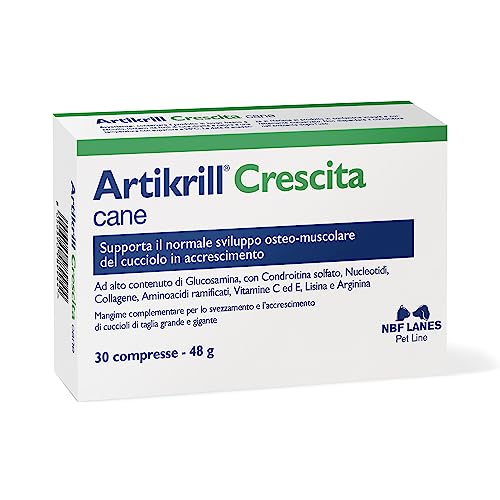 NBF Lanes | Artikrill Crescita Cane, Supporta Il Normale Sviluppo Osteo-Muscolare del Cucciolo di Taglia Grande e Gigante Durante Lo Svezzamento e l’Accrescimento