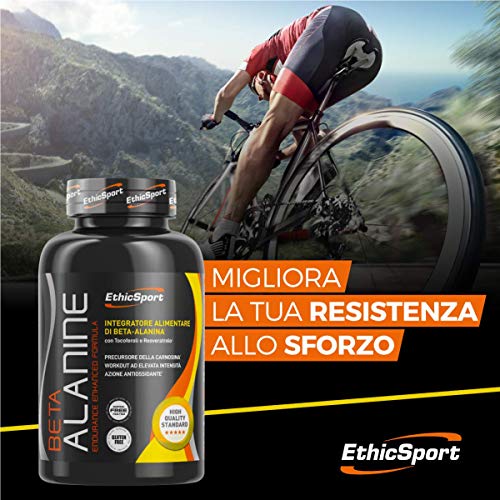 EthicSport - Beta Alanina - Barattolo da 90 cpr x 1500 mg - Integratore alimentare con azione antiossidante per sport ad elevata intensità