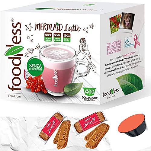FoodNess - Capsula Mermaid Latte compatibile Dolce Gusto senza glutine e lattosio con derivati di dragon fruit e succo di olivello spinoso