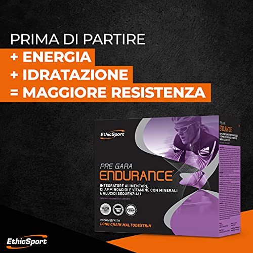 Pre gara Endurance - Confezione da 20 x 19 gr - Integratore alimentare di amminoacidi e vitamine con minerali e glucidi sequenziali. Adatto nel pre allenamento in attività di resistenza