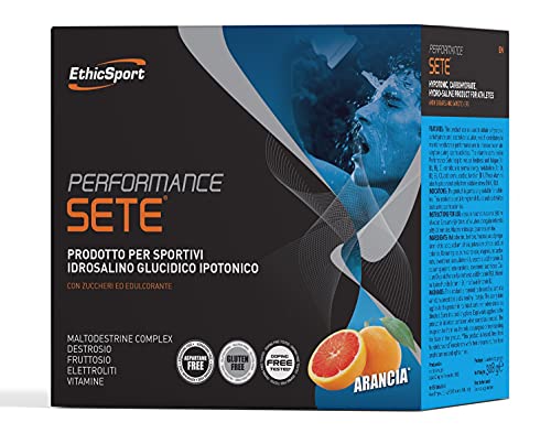 EthicSport - Performance Sete - Confezione da 14 buste x 22 gr - Gusto: Arancia - Integratore alimentare che contribuisce al mantenimento di prestazioni di resistenza ottimali durante l'attività sportiva