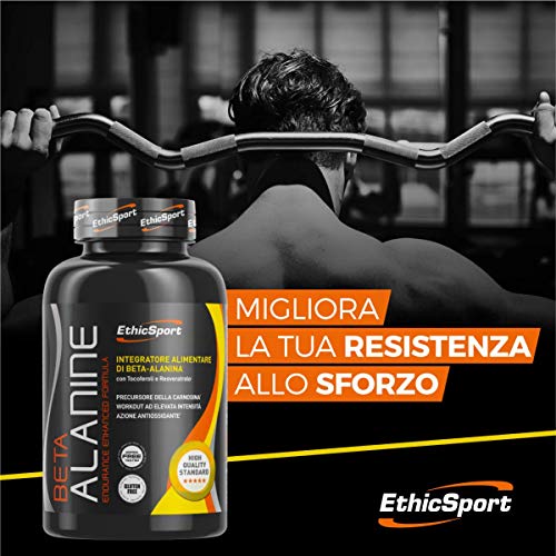 EthicSport - Beta Alanina - Barattolo da 90 cpr x 1500 mg - Integratore alimentare con azione antiossidante per sport ad elevata intensità