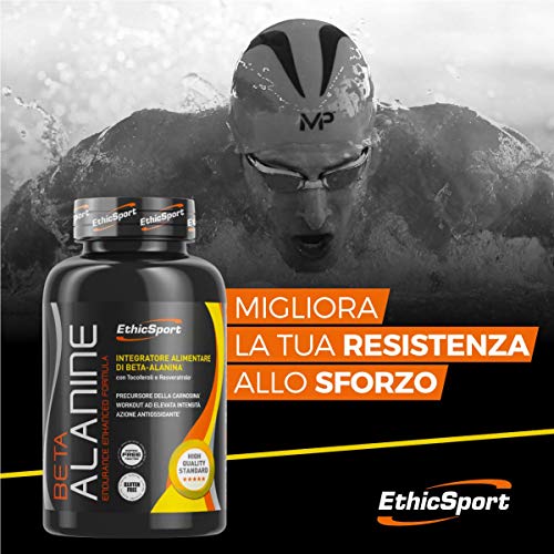 EthicSport - Beta Alanina - Barattolo da 90 cpr x 1500 mg - Integratore alimentare con azione antiossidante per sport ad elevata intensità